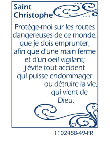 Carte médaille à Saint Christophe - prière