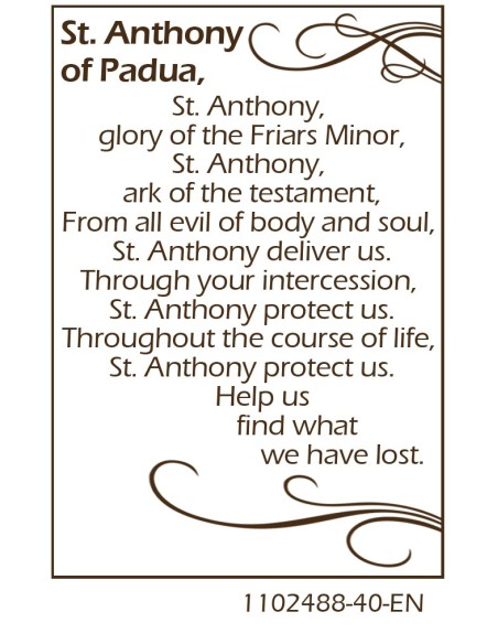 Medal card to Saint Anthony - prayer
