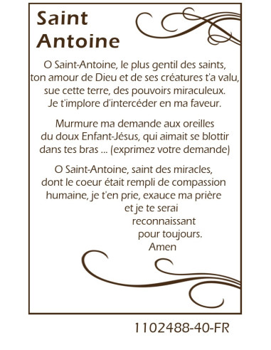 Carte médaille à Saint Antoine - prière