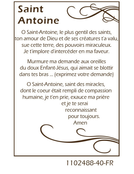 Medal card to Saint Anthony - prayer