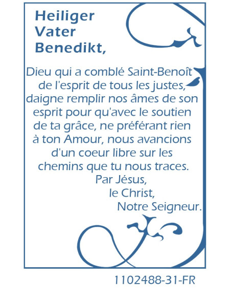 Medal card to St. Benedict - prayer
