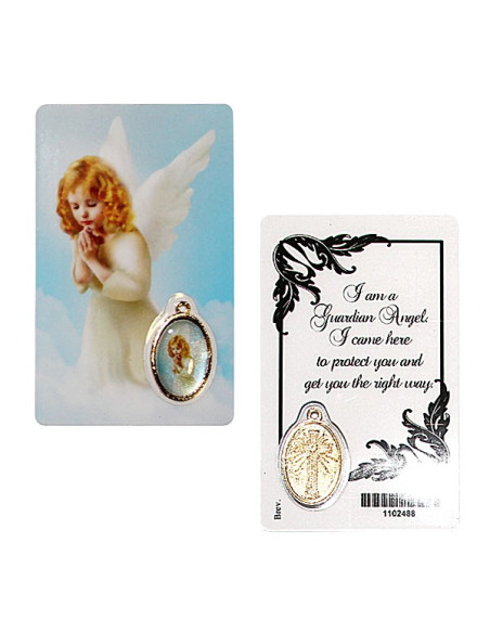 Tarjeta de medalla con ángel protector