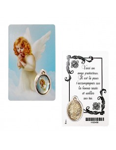 Tarjeta de medalla con ángel protector
