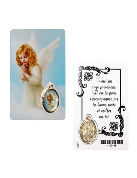 Tarjeta de medalla con ángel protector