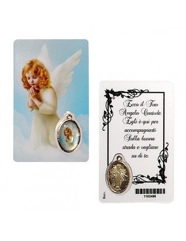 Tarjeta de medalla con ángel protector