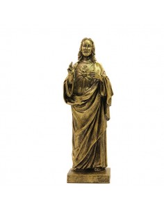Statue Sacre coeur de Jésus poudre de Marbre couleur Bronze 22 cm