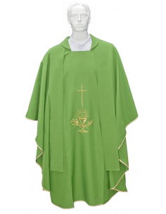 Casula per sacerdote con stola ricamata a croce e calice dorato