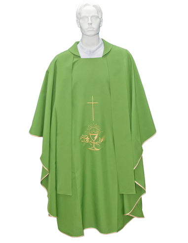 Casulla para sacerdote con cruz, estola bordada y cáliz de oro