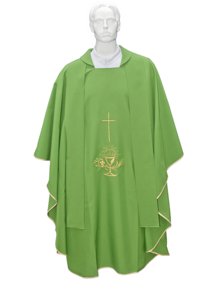 Chasuble for priest with cross embroidered stole and golden chalice