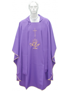 Chasuble for priest with cross embroidered stole and golden chalice