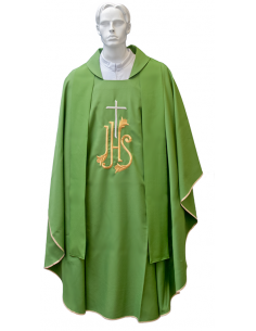 Casulla para sacerdote con cruz, estola bordada y cáliz de oro