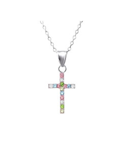 Collana a croce con strass multicolore - Argento 925
