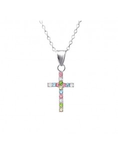 Multicolored rhinestone cross necklace - Silver 925