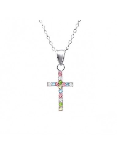 Collier croix strass multicolore - Argent 925
