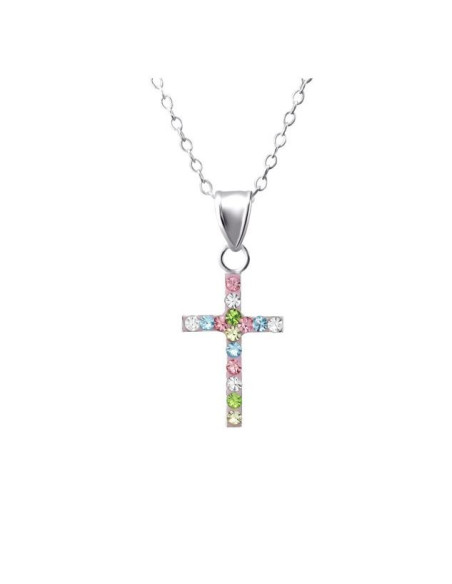 Collar cruz de brillantes multicolores - Plata 925
