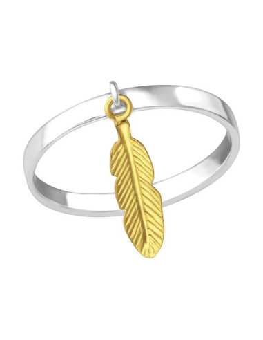 Bague argent et plume plaqué or