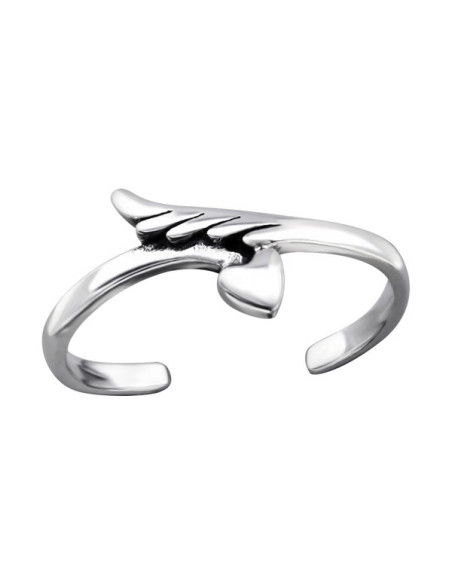 Anillo en forma de ala de ángel y dedo del pie corazón - Plata 925