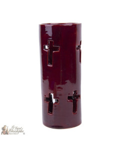 Candlestick Tealight cross enamel colored terracotta