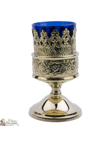 Lámpara griega azul con base de metal bañada en oro