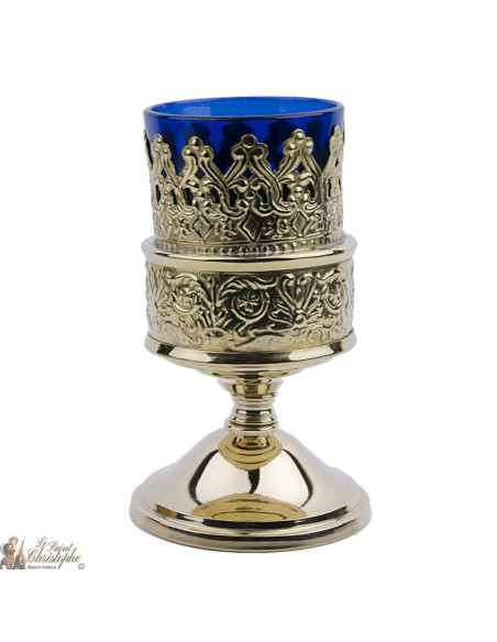 Lampe Grecque bleu avec socle en métal doré