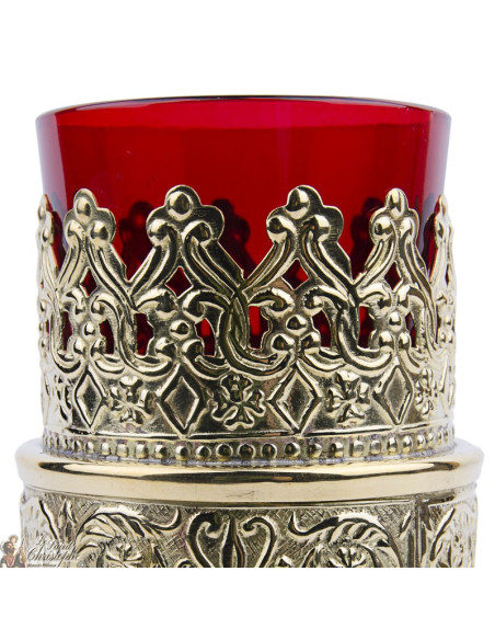 Greek red lamp with gold plated metal base