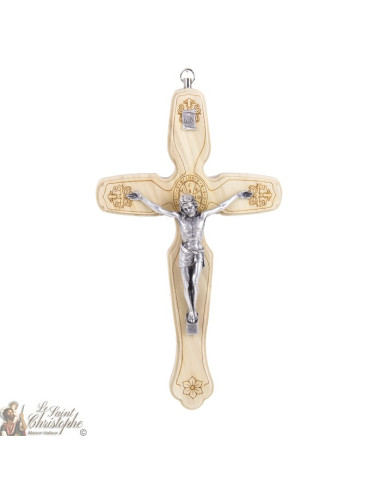 Cross of St. Benedict in natural wood - 12 x 21 cm