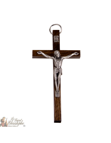 Croix en bois simple avec Jésus argenté