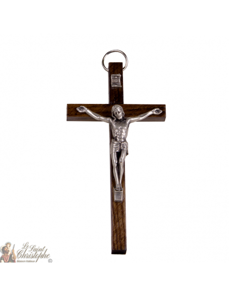 Croix en bois simple avec Jésus argenté