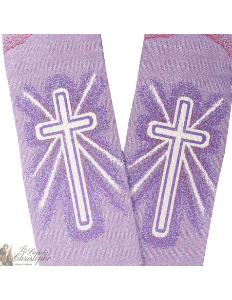 Étole prêtre brodée croix en gobelin mauve