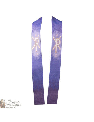 Étole prêtre brodée croix en gobelin mauve