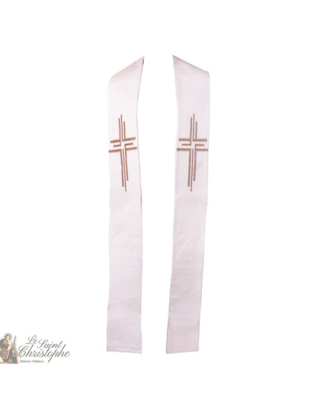 Priest stole embroidered cross in goblin - cream color