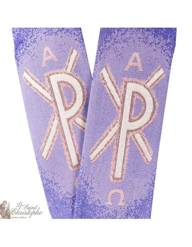Étole prêtre brodée croix en gobelin mauve
