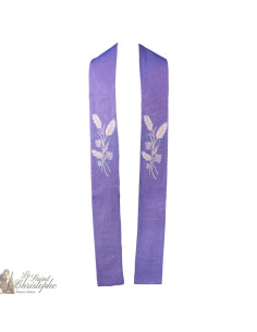 Étole prêtre brodée croix en gobelin mauve