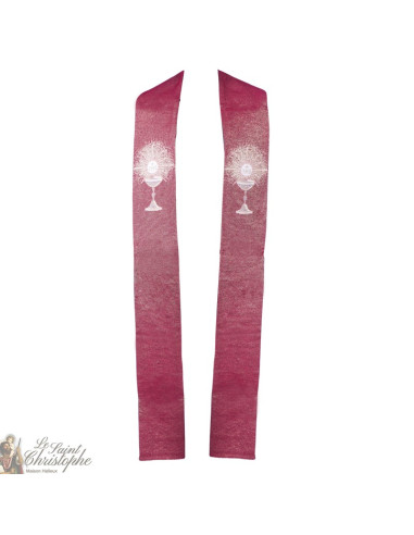 Étole prêtre brodée calice en gobelin - couleur rouge