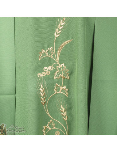 Chasuble with stole for priest embroidered with wheat ears - green