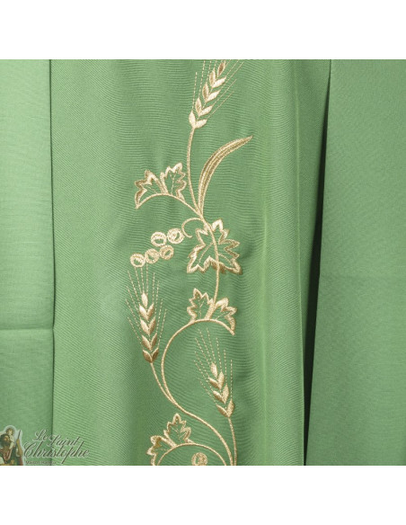 Chasuble with stole for priest embroidered with wheat ears - green