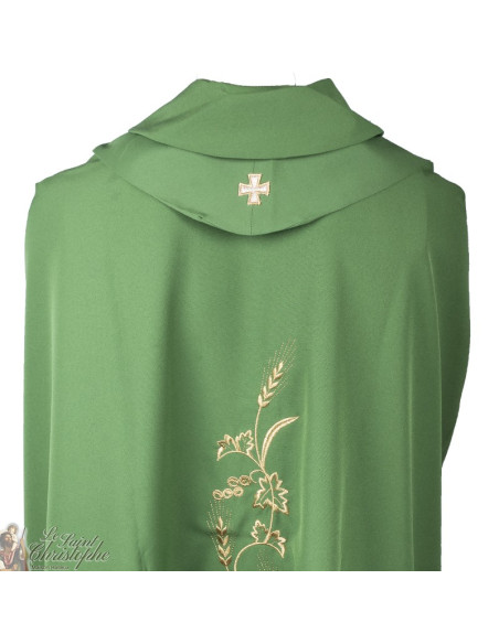 Casulla con estola para sacerdote bordada con espigas de trigo - verde