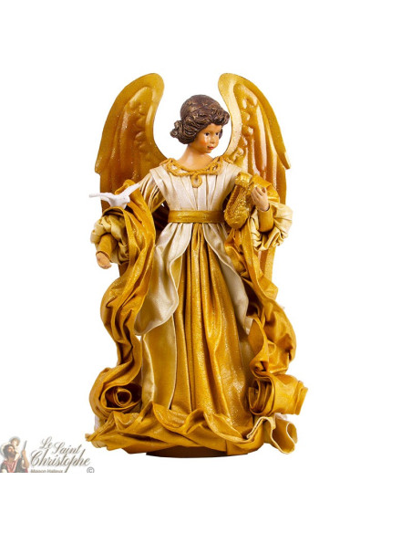 Golden and draped angel with dove and harp