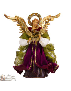 Ringed angel with red and green dress and harp