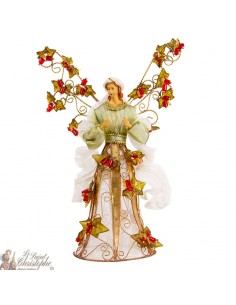 Angel de metal con vestido blanco y perlas - 33 cm
