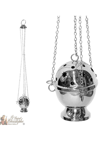 Incense burner in varnished silver and carved with stars