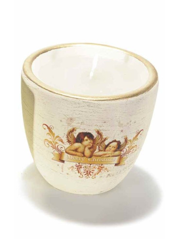 Candela da vaso in ceramica con piccoli angeli