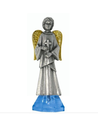 Angel Statue carrying a silver plated metal cross - 7 cm