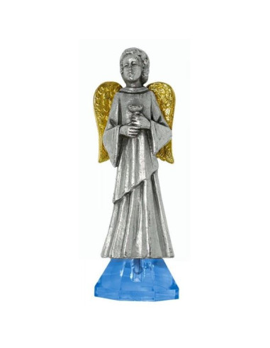 Statua dell'angelo che porta un calice in metallo argentato - 7 cm