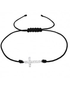Bracelet en argent avec cordon ajustable en croix et zircons