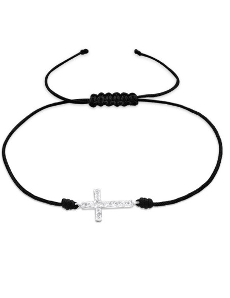 Brazalete de plata con cuerda cruzada ajustable y circones
