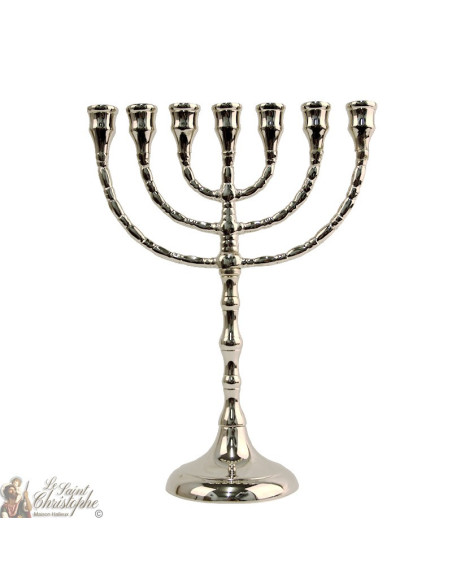 Menorah bougeoir à 7 branches argenté - 25 cm