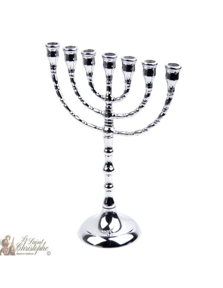 Menorah candlestick with 7 branches silver plated - 25 cm