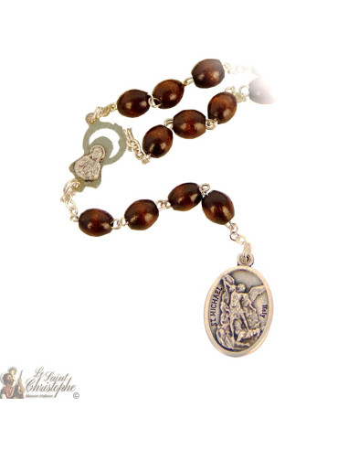 Sint Michaël rozenkrans - bruine houten kralen