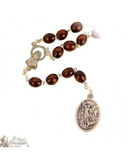 Chapelet Saint Michel - perles de bois brunes